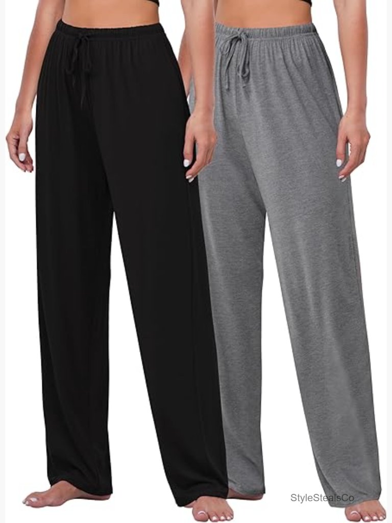 Women's Wide Leg Lounge Pants 2 Pack, High Stretch Viscose, Loose Fit Sleepwear